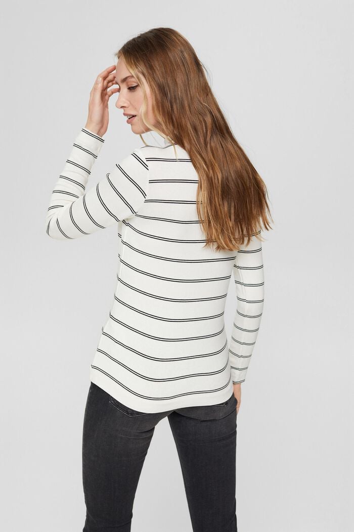 Striped long sleeve top with a stand-up collar, OFF WHITE, detail image number 3