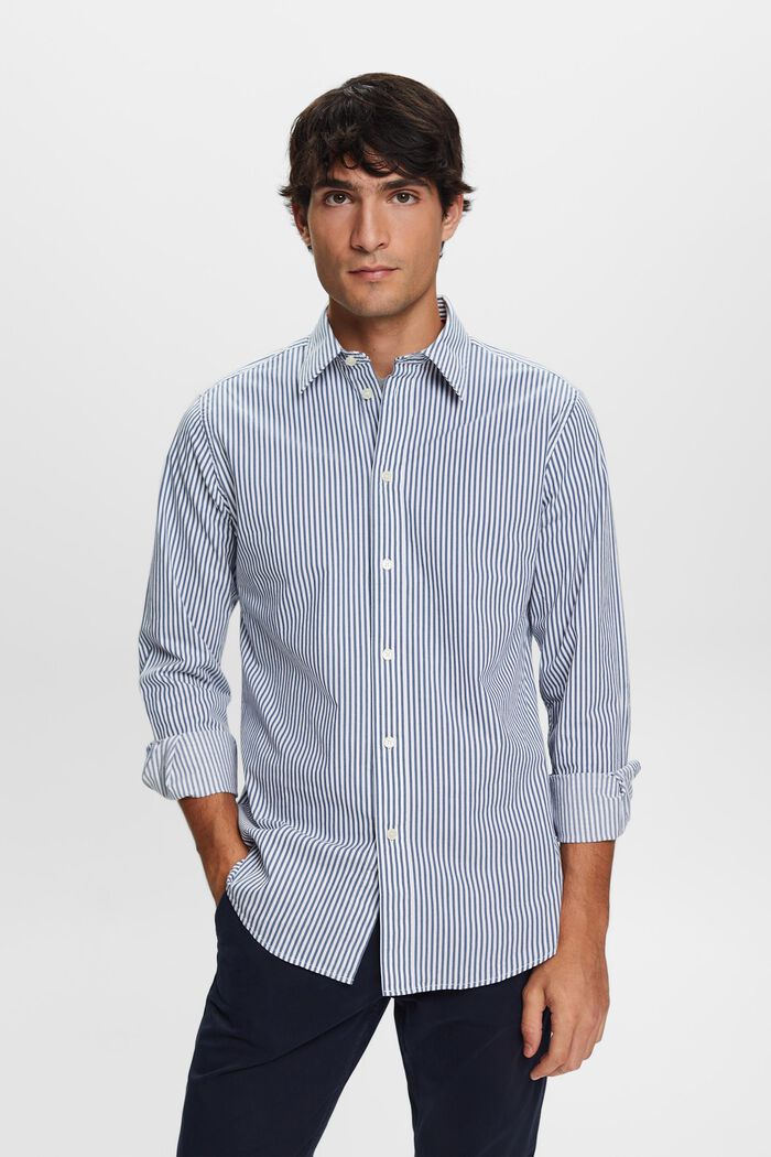 Striped Cotton Poplin Shirt, GREY BLUE, detail image number 0