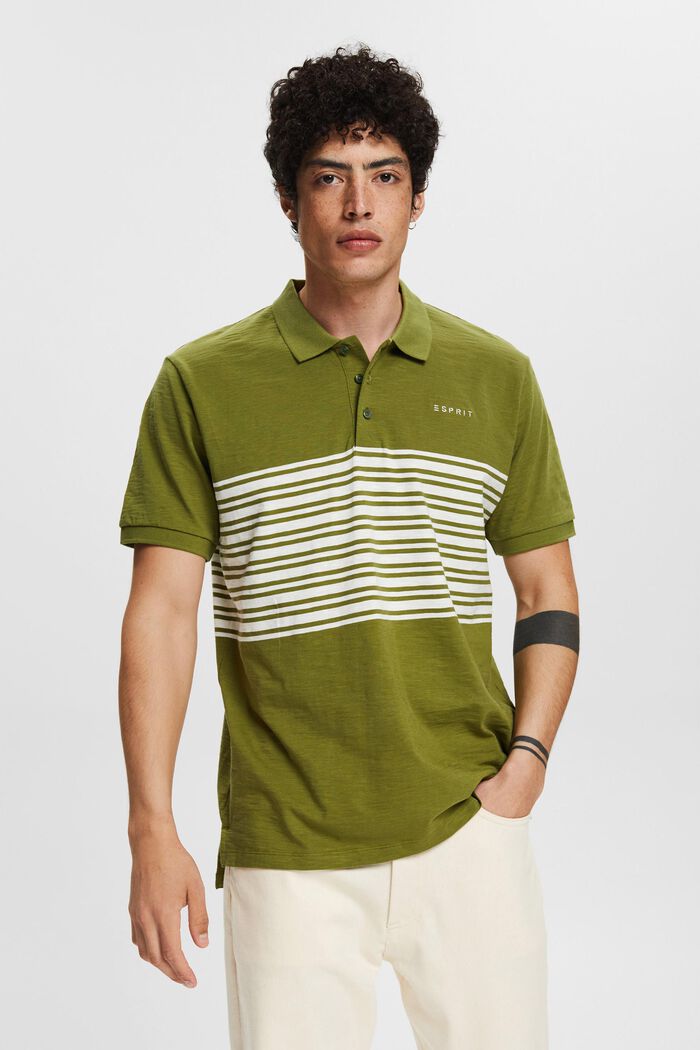 Polo shirt with a striped pattern, LEAF GREEN, detail image number 0