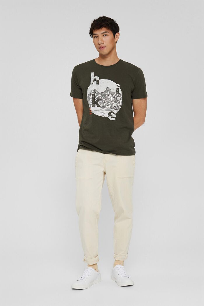 Jersey T-shirt with a print, organic cotton, DARK KHAKI, detail image number 5