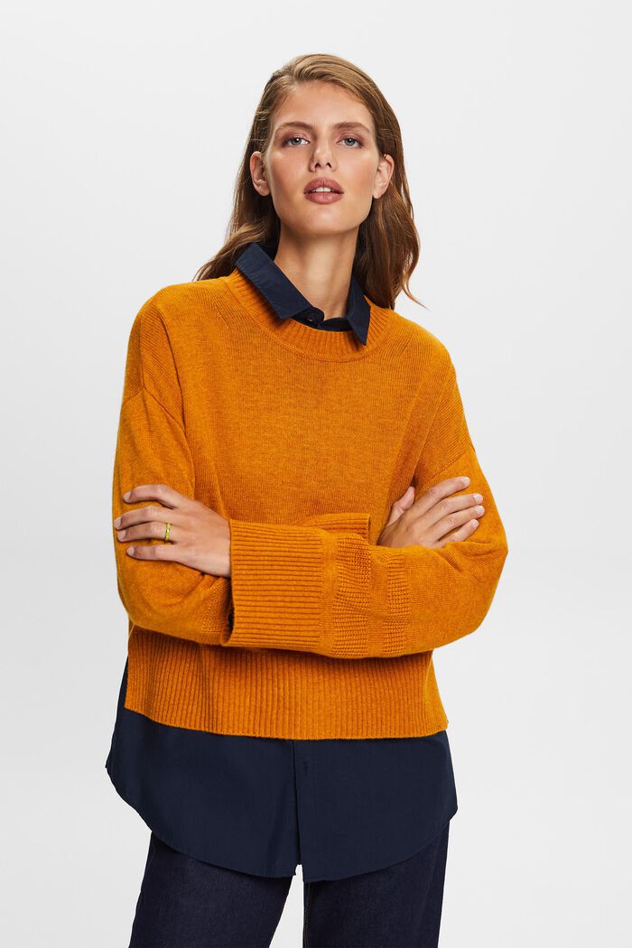 Boxy Crewneck Sweater, HONEY YELLOW, detail image number 0
