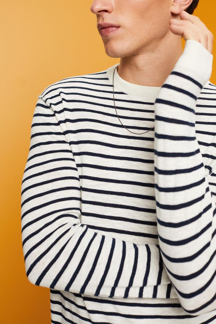 Striped crewneck jumper, cotton-linen blend, ICE, detail image number 2