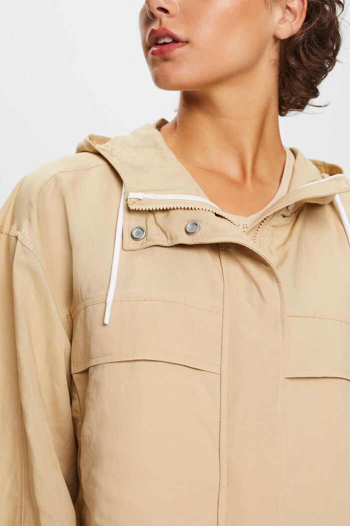 Transitional jacket with a hood, linen blend, SAND, detail image number 2