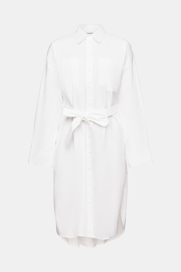 Belted Poplin Shirt Dress, WHITE, detail image number 6