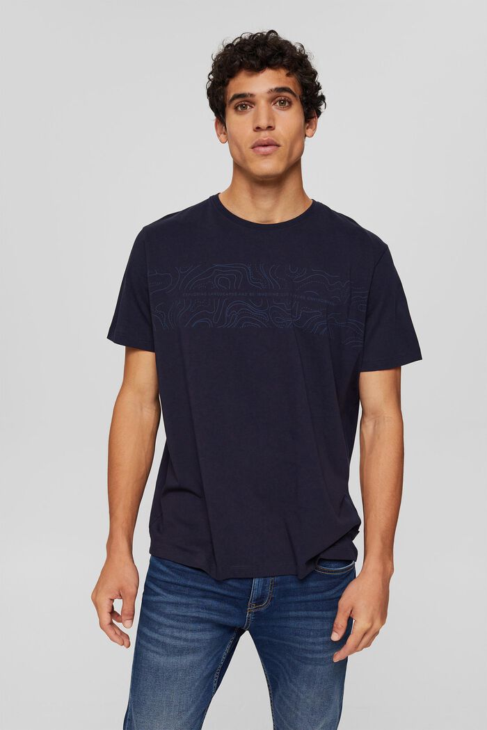 Jersey T-shirt with a print, organic cotton, NAVY, overview