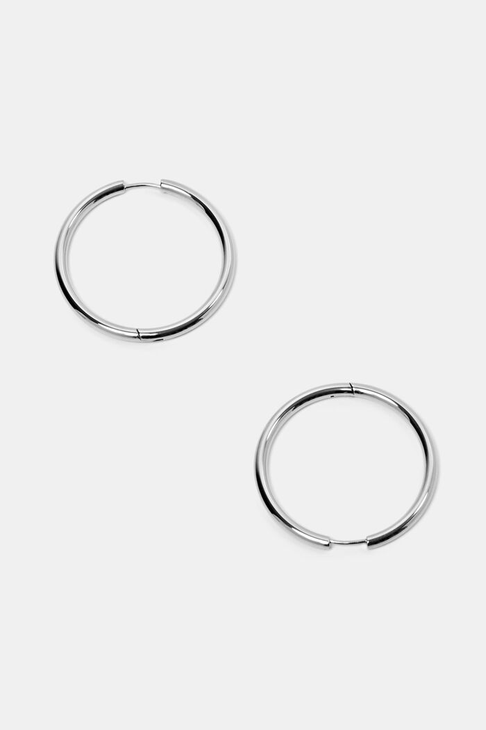 Stainless Steel Hoop Earrings, SILVER, detail image number 0