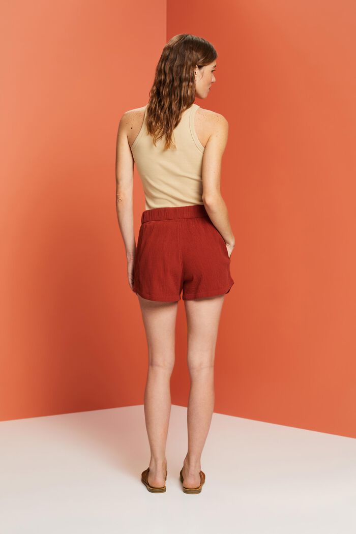 Crinkled Cotton Pull On Shorts, TERRACOTTA, detail image number 3
