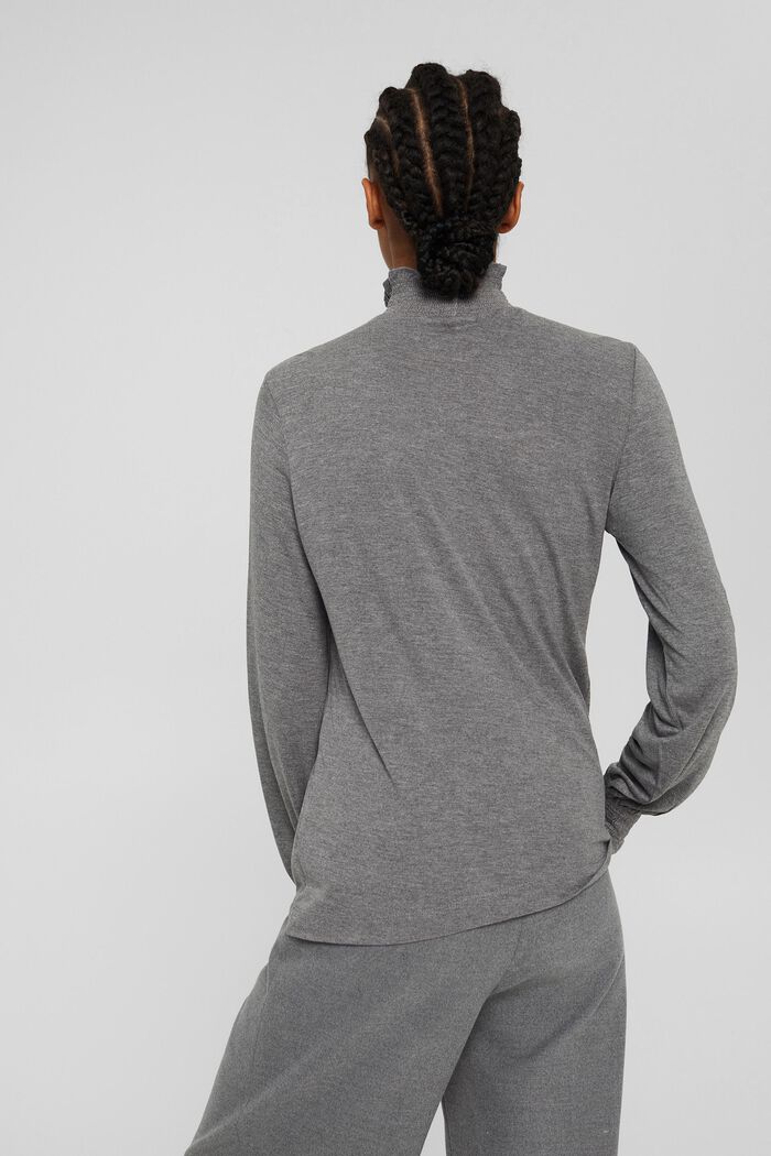 Long sleeve top with frills, LENZING™ ECOVERO™, MEDIUM GREY, detail image number 3