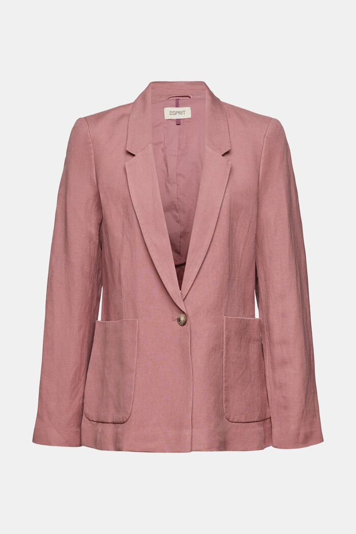 Made of blended linen: one-button blazer, MAUVE, overview