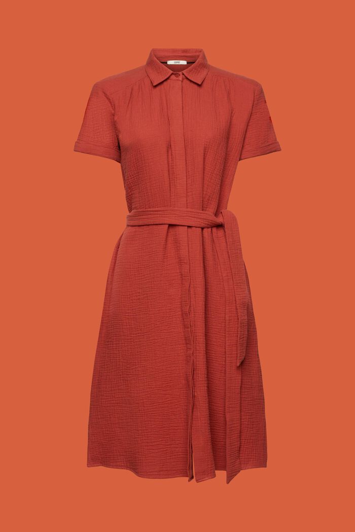 Casual shirt dress with a tie belt, 100% cotton, TERRACOTTA, detail image number 6