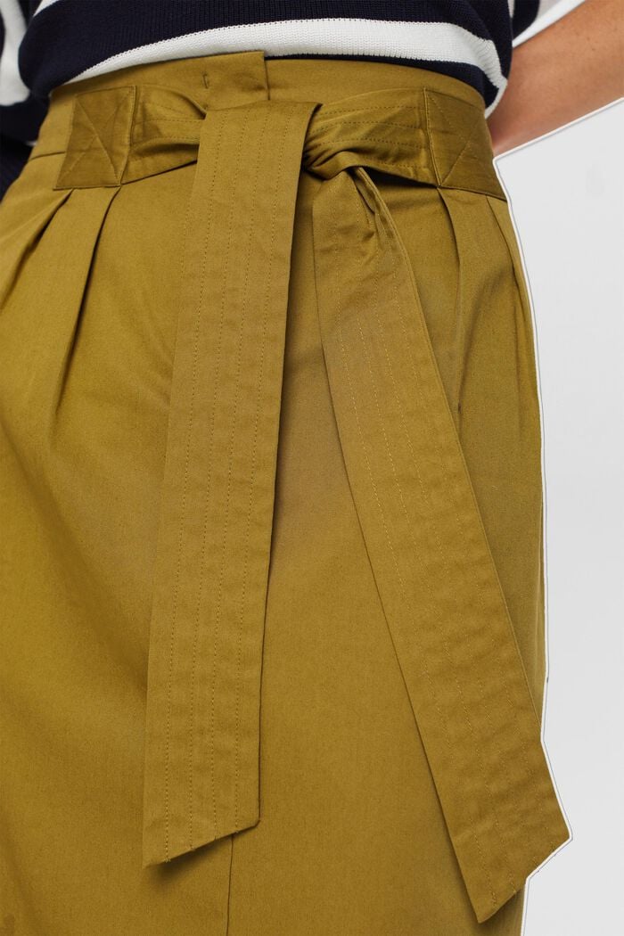 Belted knee length skirt, 100% cotton, OLIVE, detail image number 2