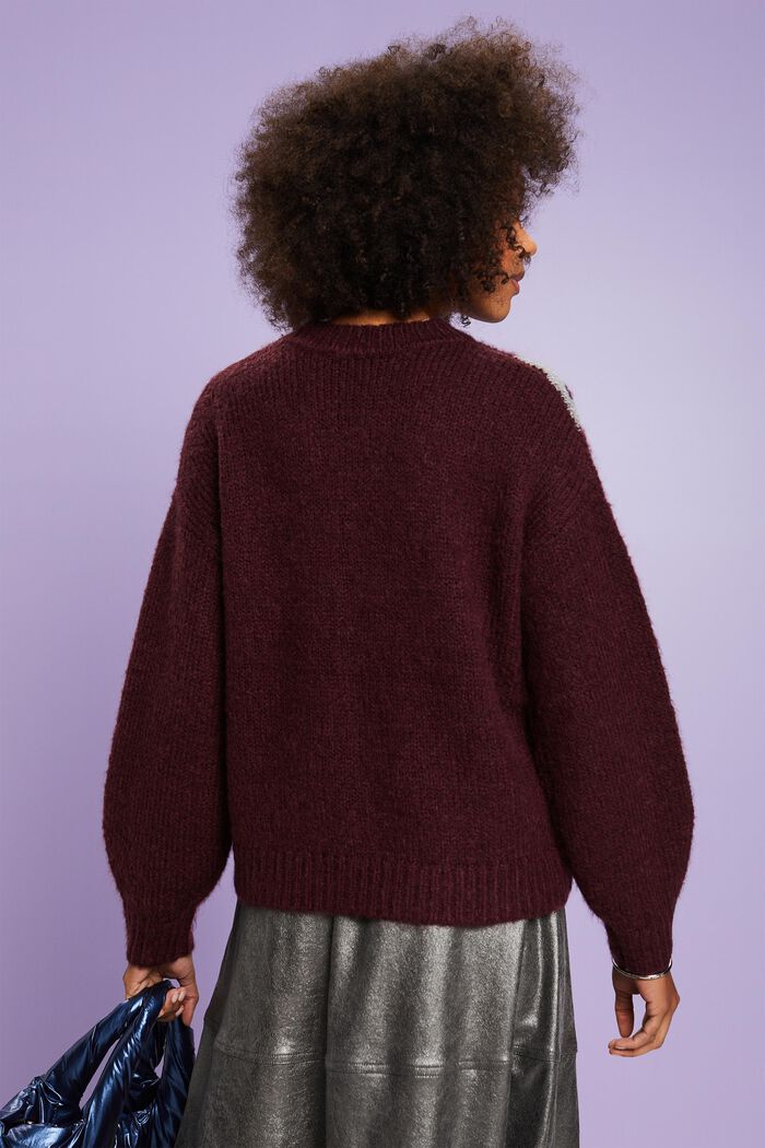 Metallic Jacquard Knit Sweater, BORDEAUX RED, detail image number 3