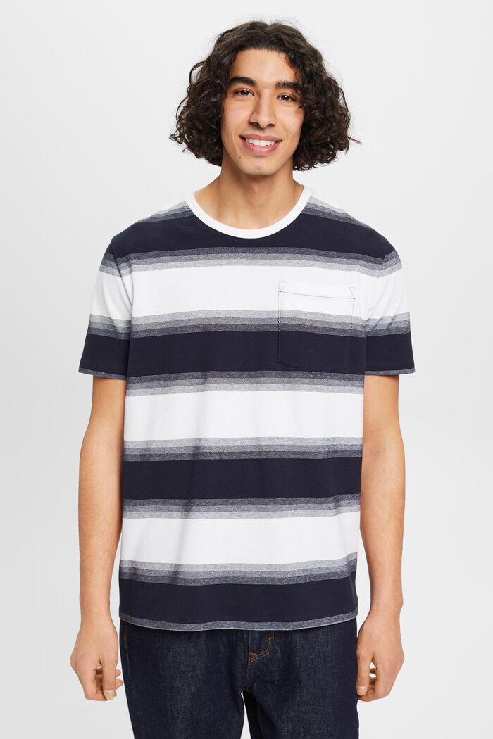 Pique cotton striped T-shirt, NAVY, detail image number 0