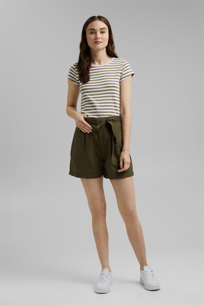 T-shirt with a striped pattern, organic cotton, LIGHT KHAKI, detail image number 1