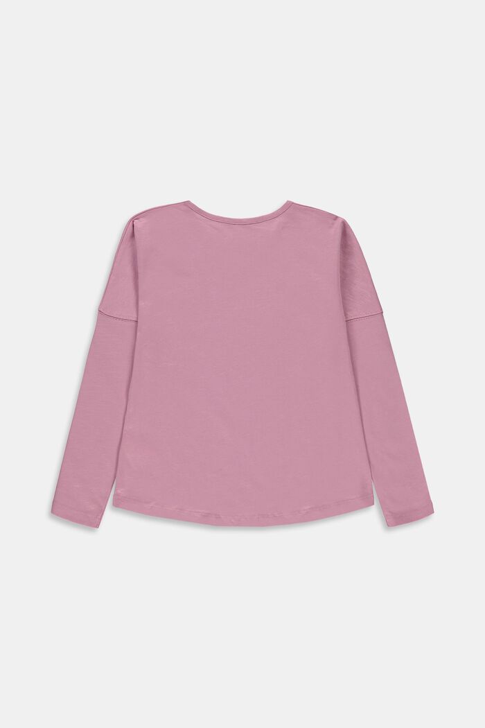 Cotton long sleeve top with a print, MAUVE, detail image number 1