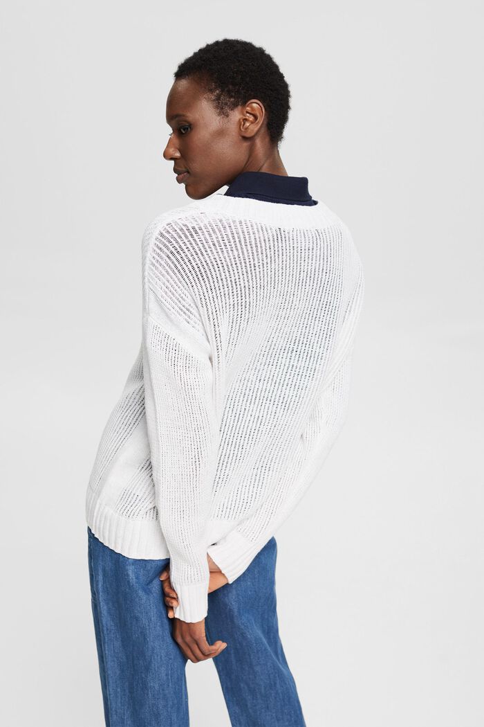 Chunky knit jumper made of blended linen, WHITE, detail image number 3