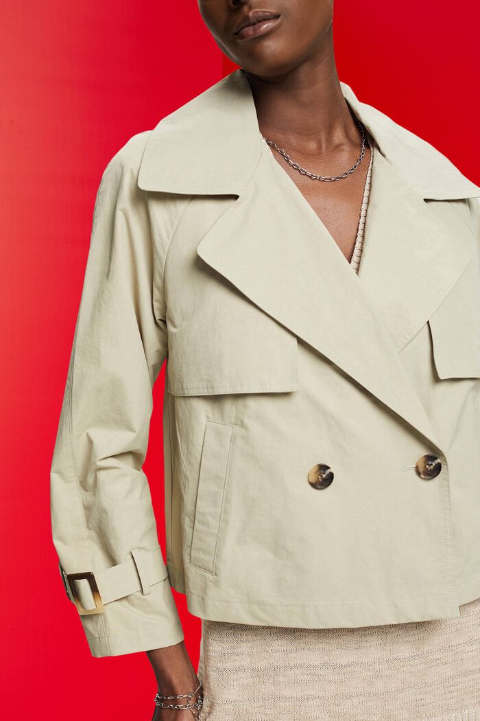 Short double-breasted trench coat, DUSTY GREEN, detail image number 2