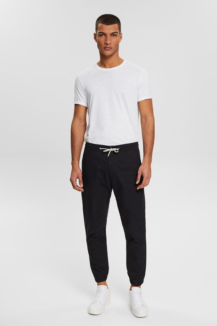 Lightweight chinos with drawstring ties, BLACK, detail image number 2