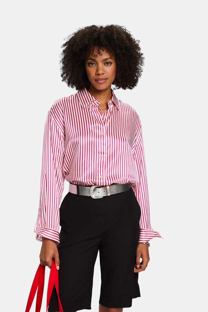 Striped Silk Shirt, PINK FUCHSIA, detail image number 4