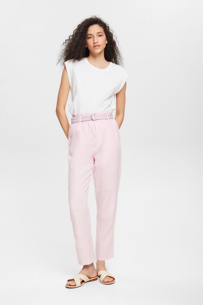 Made of linen: trousers with a colourful belt, LIGHT PINK, detail image number 6
