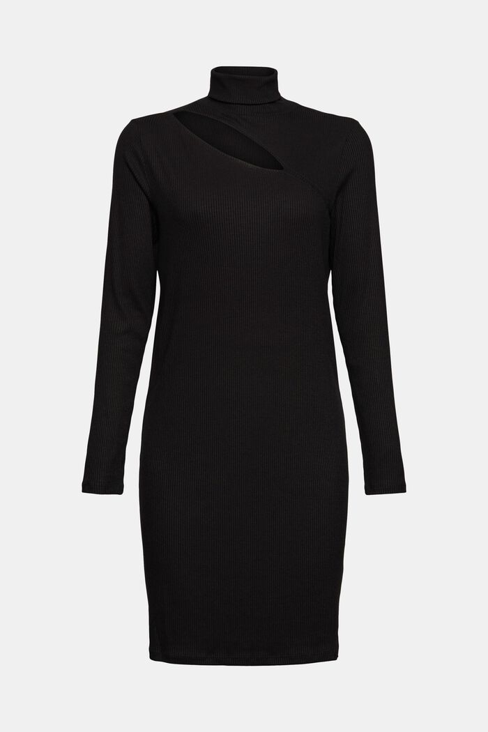 Rib knit dress with a cut-out, BLACK, detail image number 6