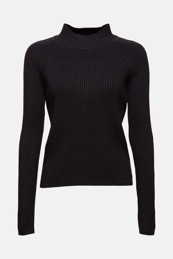 Rib knit jumper made of 100% cotton, BLACK, detail image number 5