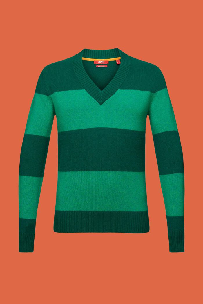 Cashmere V-Neck Rugby Stripe Sweater, EMERALD GREEN, detail image number 7