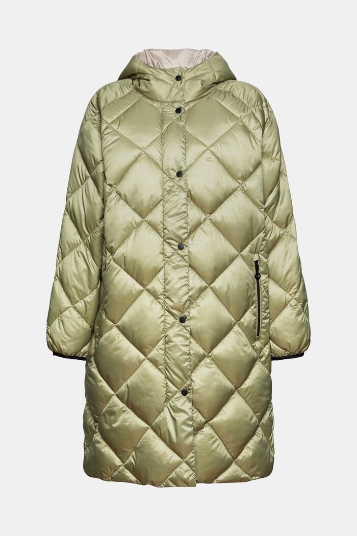 Recycled: quilted coat with a hood, LIGHT KHAKI, overview