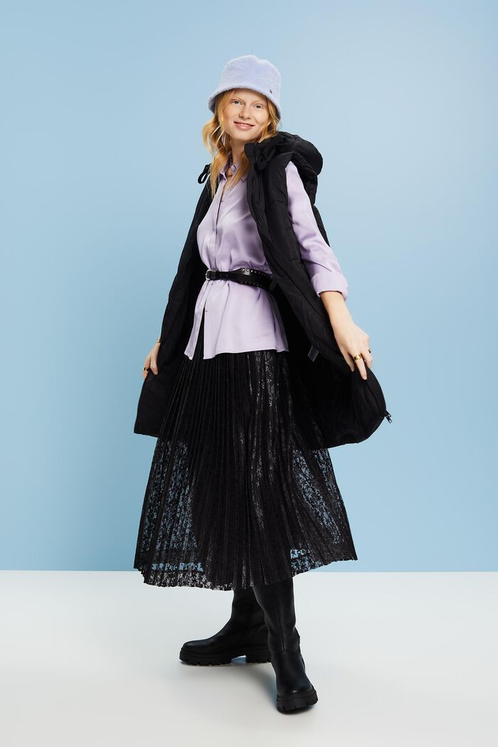 Pleated Lace Midi Skirt, BLACK, detail image number 1
