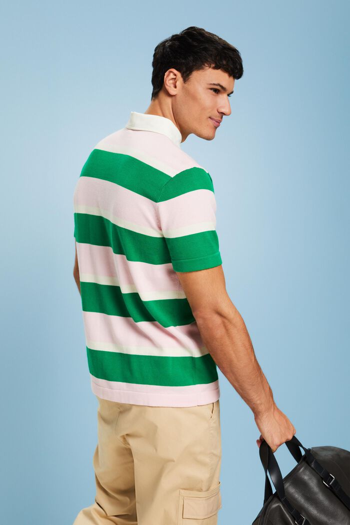 Striped Logo Cotton Polo T-Shirt, GREEN, detail image number 2