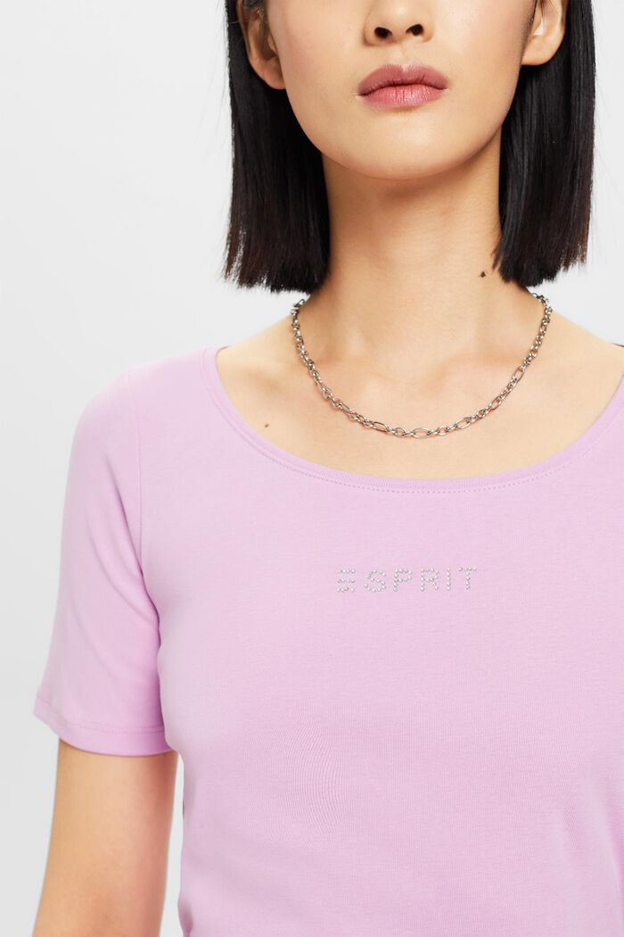 Jersey T-shirt with rhinestone logo appliqué, LILAC, detail image number 2