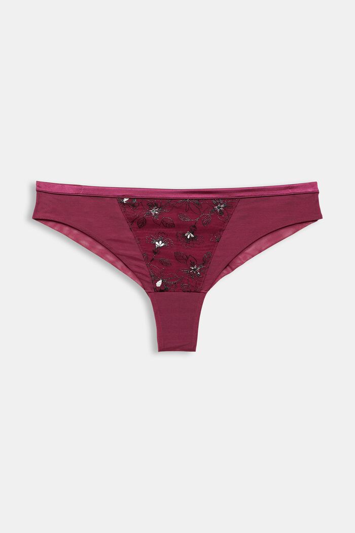 Brazilian briefs in mesh with embroidery, DARK PINK, overview