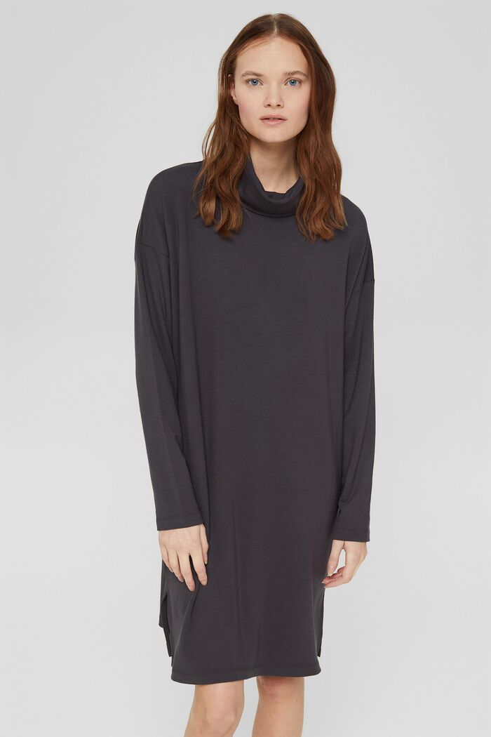 TENCEL™: Jersey dress with a polo neck, ANTHRACITE, detail image number 0