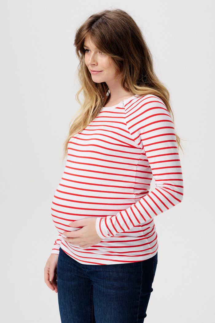 MATERNITY Organic Cotton-Blend Striped T-Shirt, MISSION RED, detail image number 0