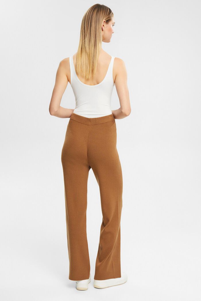Knitted trousers with a wide leg, LENZING™ ECOVERO™, CARAMEL, detail image number 4