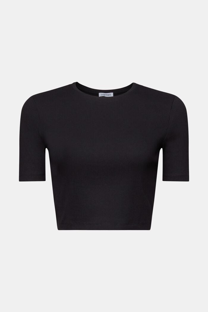 Ribbed Cotton Cropped T-Shirt, BLACK, detail image number 6