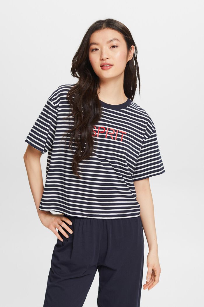 Striped Pajama Top, NAVY, detail image number 0