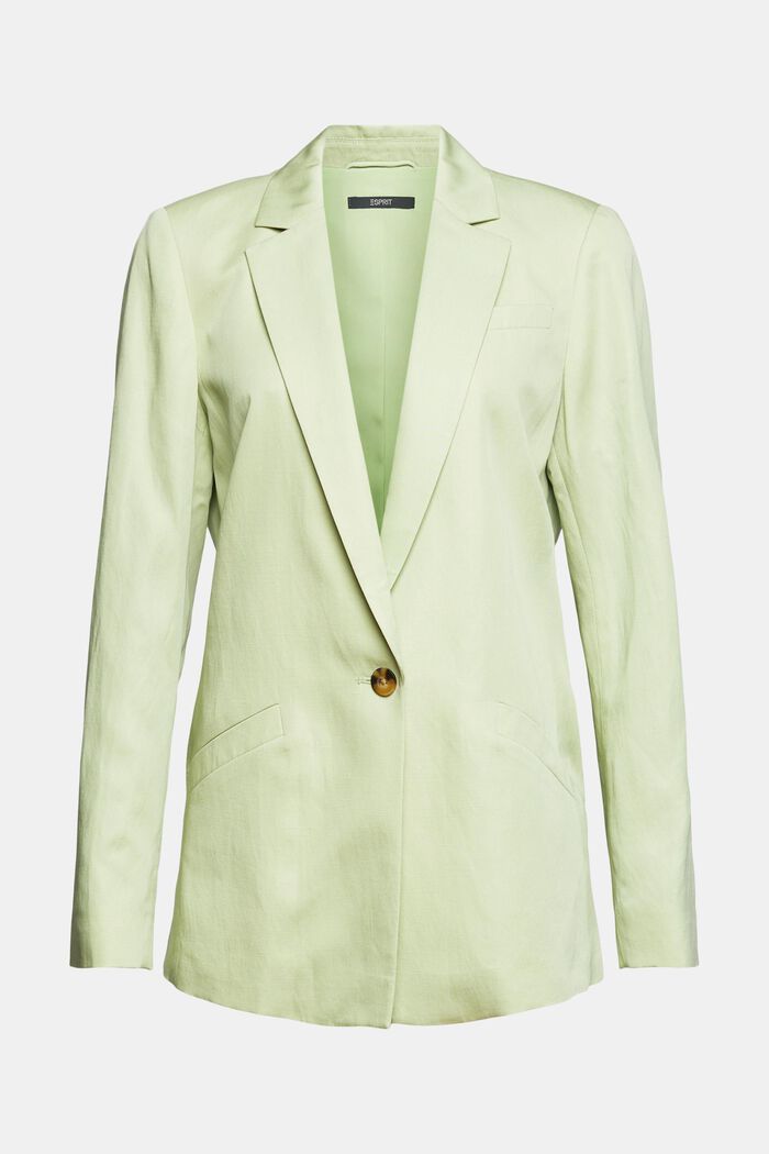 Linen blend: relaxed one-button blazer, PASTEL GREEN, overview