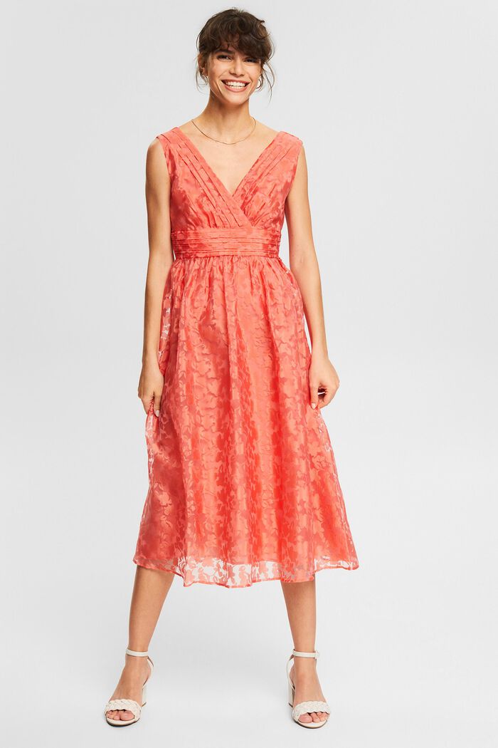 Recycled: tulle dress with a floral pattern, CORAL ORANGE, detail image number 1