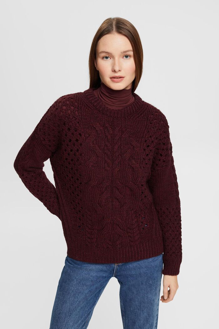 Cable knit jumper, BORDEAUX RED, detail image number 0