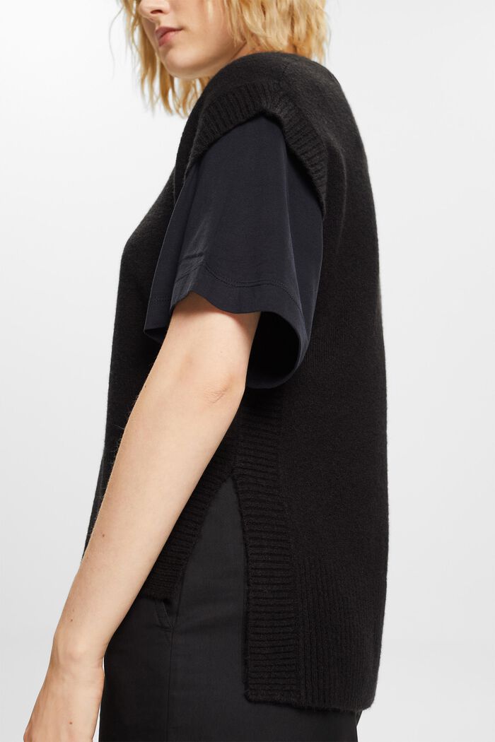 Wool Blend Knit Vest, BLACK, detail image number 2
