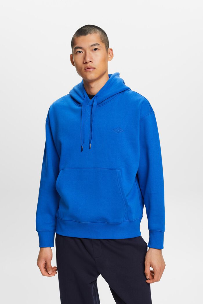 Sweatshirt hoodie with logo stitching, BRIGHT BLUE, detail image number 1