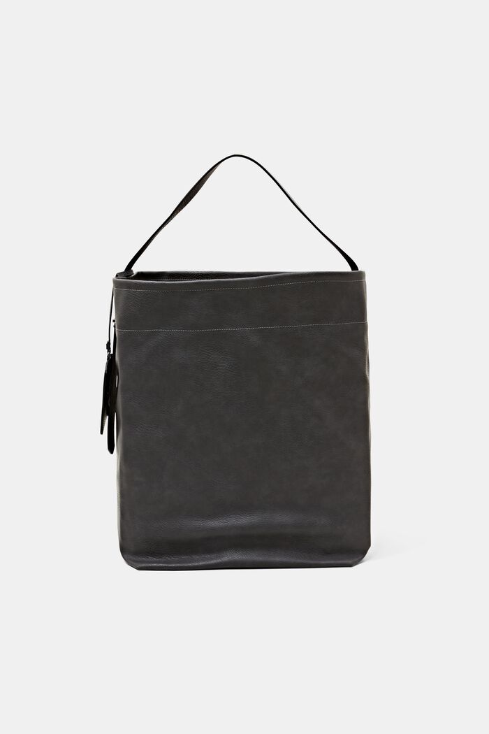 Oversized Vegan Leather Hobo Bag, DARK GREY, detail image number 0