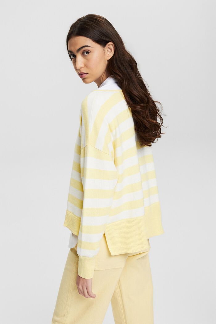 Linen blend: striped knitted jumper, PASTEL YELLOW, detail image number 3