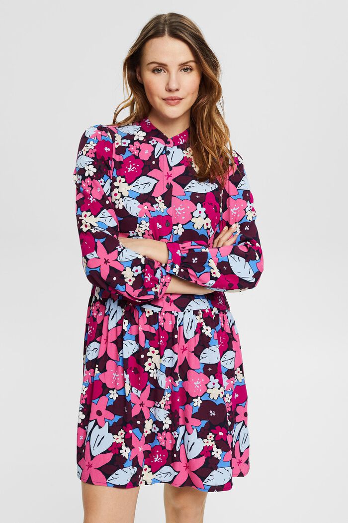 Floral print shirt dress, LENZING™ ECOVERO™, NAVY, detail image number 0