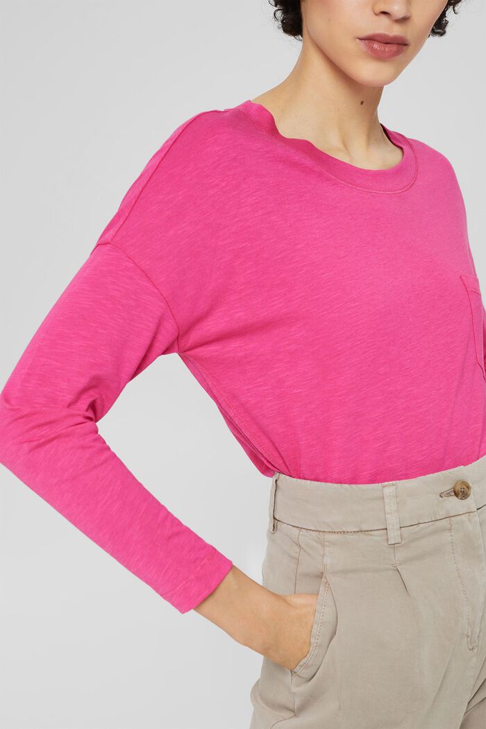 Long sleeve top with a pocket, organic cotton blend, PINK FUCHSIA, detail image number 2