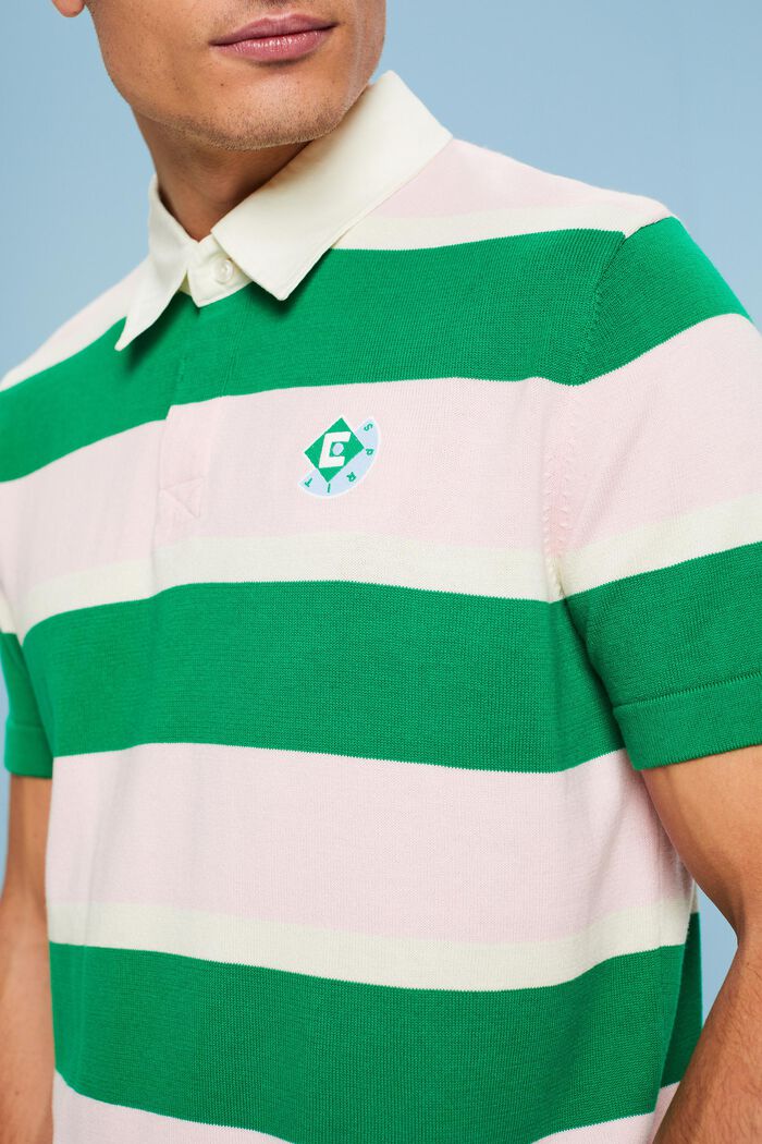 Striped Logo Cotton Polo T-Shirt, GREEN, detail image number 3