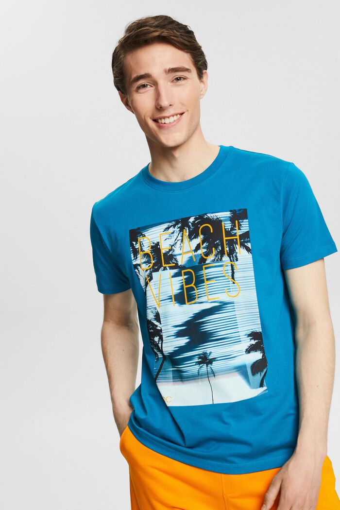 Jersey T-shirt with a large front print, TEAL BLUE, detail image number 0
