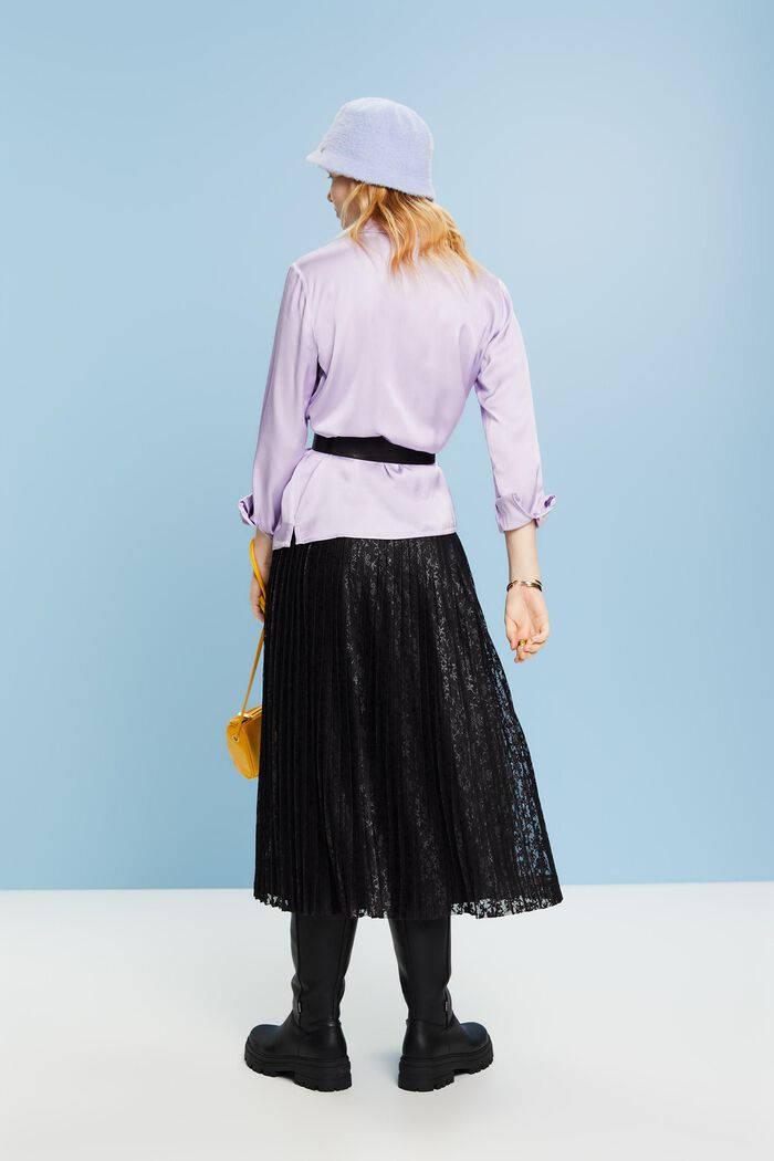 Pleated Lace Midi Skirt, BLACK, detail image number 3