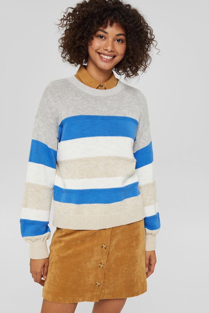 Striped knit jumper made of cotton, BLUE, detail image number 0